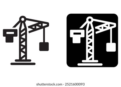 A black vector icon of a construction tower crane on a white background.