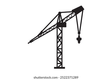 A black vector icon of a construction tower crane on a white background.