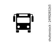 Black vector icon depicting a front-facing bus, ideal for use in city transportation and travel-related designs.