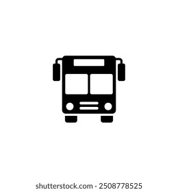 Icono de Vector negro que representa un autobús frontal, ideal para plataformas digitales relacionadas con el transporte público o los servicios urbanos.