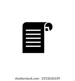 Black vector icon of a document with folded corner, perfect for business and office applications.