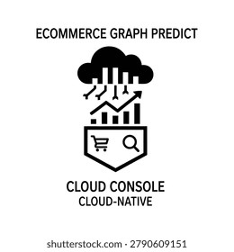 Black vector icon of ecommerce graph predict cloud console