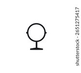 Black vector icon features a simple, modern drawing of a round mirror supported by a stand, set against a crisp, white background. Ideal for various design projects.
