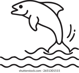 Black Vector Icon Of Fish Jumping From Water, Splash Scene, Clean Outdoor Concept, Editable Sport Fishing Illustration