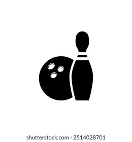 Black vector icon illustrating the sport of bowling, featuring a ball and pin.