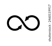 Black vector icon of infinity recycling symbol emphasizing sustainability and continuous cycle