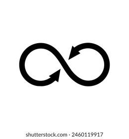 Black vector icon of infinity recycling symbol emphasizing sustainability and continuous cycle