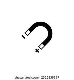 Black vector icon of a magnet with positive and negative signs, perfect for science and education themes.