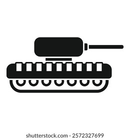 Black vector icon of a military tank suitable for war themes and military applications