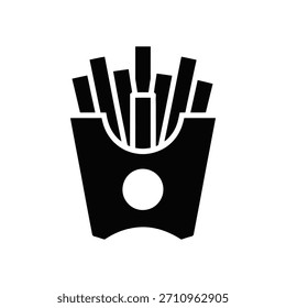 Black vector icon on a white background shows a container of french fries; ideal for fast food restaurant menus and graphics focused on snack foods.