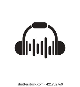 black vector icon on white background music headphones
