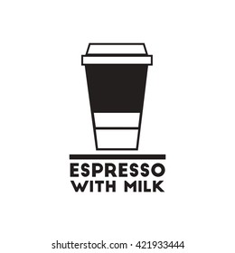 black vector icon on white background espresso with milk