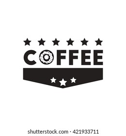 black vector icon on white background coffee emblem with stars