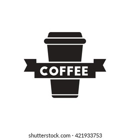 black vector icon on white background coffee to go