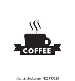 black vector icon on white background cup of hot coffee