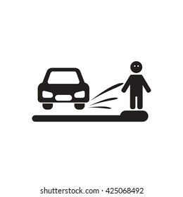 black vector icon on white background car and man silhouette