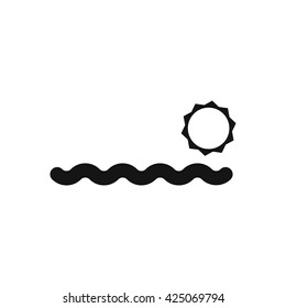 black vector icon on white background sea and sun