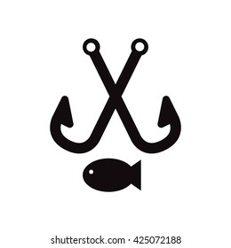 black vector icon on white background fish and hook