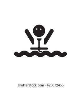 black vector icon on white background man silhouette and sea
