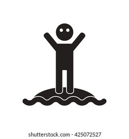 black vector icon on white background man silhouette and sea