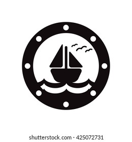 black vector icon on white background ship in sea