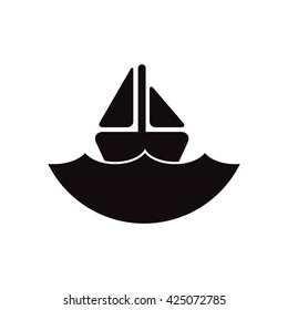 black vector icon on white background ship in sea