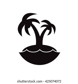 black vector icon on white background palm tree and sea