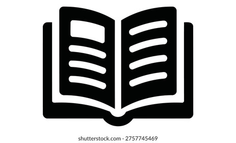 A black vector icon of an open book representing a crochet pattern guide, used for stepbystep instructions for crochet projects.