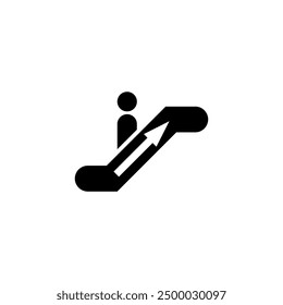 Black vector icon of a person ascending on an escalator.