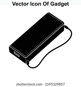 Black Vector Icon of a Portable Power Bank Gadget for Electronic Devices