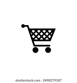 Icono de Vector negro que representa un Carrito de compras, ideal para el comercio electrónico y minorista.