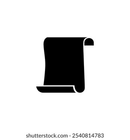 Black vector icon of a scroll or parchment paper, perfect for education, history, and design.