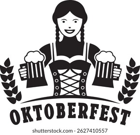 Black Vector Icon of a Smiling Bavarian Character October