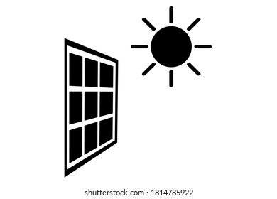 Icono de vector negro, panel solar bajo el sol directo
