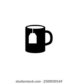 Black vector icon of a tea mug with a teabag, perfect for web and app user interfaces.