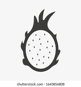 A black vector icon of a tropical dragon fruit on white background. Pitaya fruit symbol.