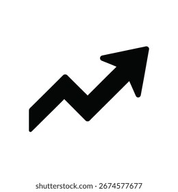 Icono de Vector negro de una flecha de tendencia ascendente con una línea irregular. Simboliza el crecimiento, el progreso y las tendencias positivas contra un fondo blanco limpio. Adecuado para diseños de análisis de datos.