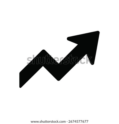 Black vector icon of an upward trending arrow with a jagged line. Symbolizes growth, progress, and positive trends against a clean white background. Suitable for data analysis designs.