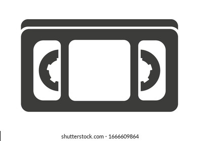 Black vector icon of VHS video cassette tape on isolated on white background.