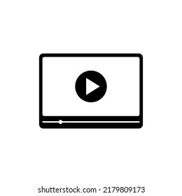 Black vector icon of video player isolated on white background. Graphic design simple clean illustration