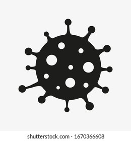 Black vector icon of virus cell on white background. Coronavirus symbol. Dangerous infection. Isolated vector icon.