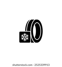 Icono de Vector negro de un neumático de invierno con un símbolo de copo de nieve, que representa la seguridad del Clima frío y el mantenimiento del vehículo.