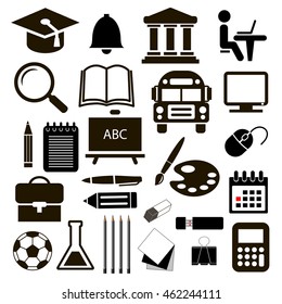 Black vector icons education set on white background