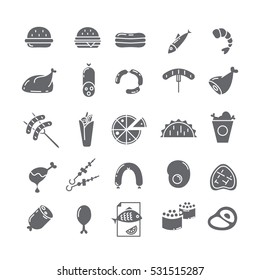 Black vector icons with meat