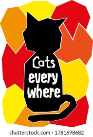 black vector illustration about cats. black on bright background and white letters