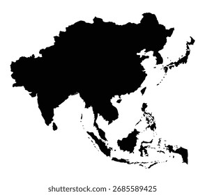 Black vector illustration of Asia map for design projects
