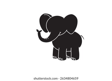 Black vector illustration of a baby elephant in a charming and simple silhouette style. Perfect for children's designs, nursery decor, wildlife education materials, zoo graphics, safari themes