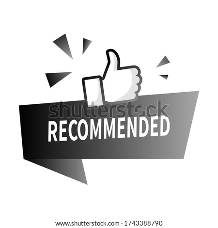 Black vector illustration banner recommended with thumbs up.