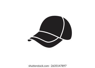 Black vector illustration of a baseball hat in a clean and bold silhouette style. Ideal for sportswear designs, casual fashion graphics, team branding, outdoor activity themes, and streetwear concepts