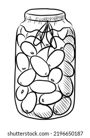 BLACK VECTOR ILLUSTRATION OF CANNED TOMATOES IN A JAR ISOLATED ON A WHITE BACKGROUND